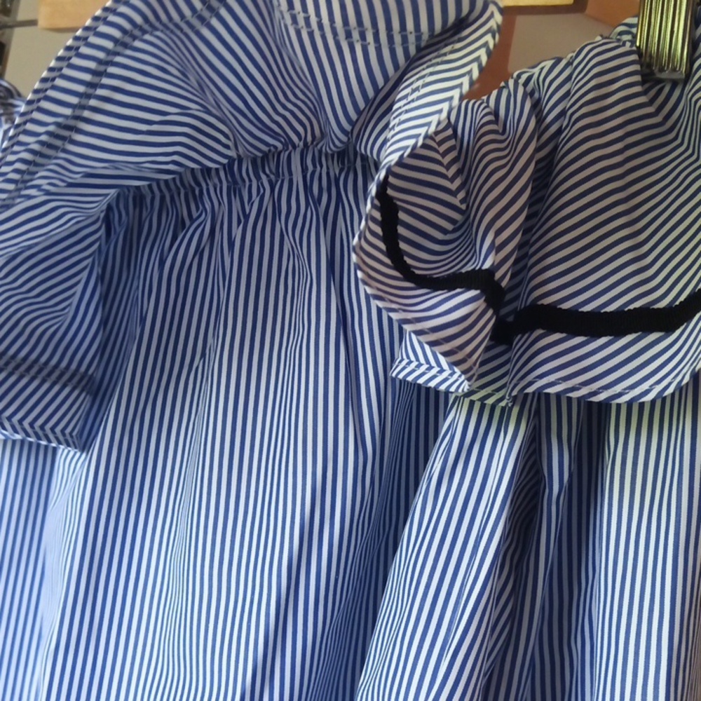 Ptp19" Striped Off-Shoulder Ruffled Blouse with Flared Sleeves - Picture 7 of 12